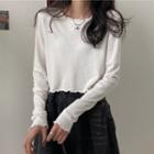 Long-sleeve Round-neck Wood Ear Trim Top