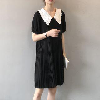 Short-sleeve Two-tone Collared Dress