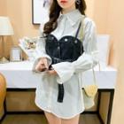 Set: Plain Puff Sleeve Shirt + Denim Camisole Top