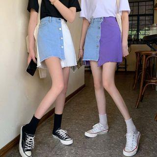 Paneled A-line Denim Skirt