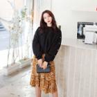 Balloon-sleeve Faux-pearl Trim Sweatshirt