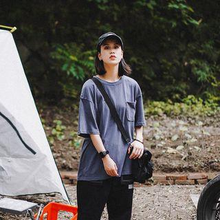 Couple Matching Elbow-sleeve Printed Pocket T-shirt
