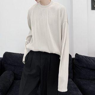 Long-sleeve Pleated Loose-fit T-shirt