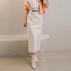 Wool Blend Belted H-line Maxi Skirt