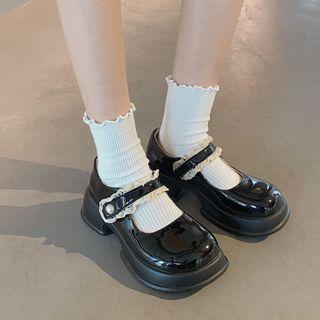 Block Heel Lace Trim Mary Jane Shoes