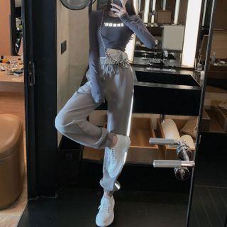 Long-sleeve Lettering Top / Jogger Sweatpants