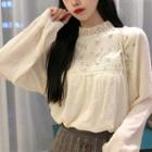 Long-sleeve Embroidered Lace Top Almond - One Size