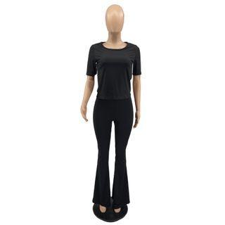 Short-sleeve Bell-bottom Jumpsuit