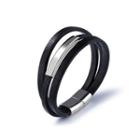 Simple Personality Geometric 316l Stainless Steel Multilayer Black Leather Bracelet Silver - One Size