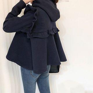 Plain Ruffle Loose-fit Hooded Pullover
