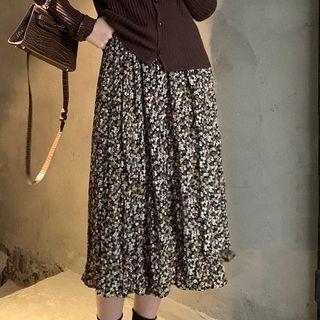 Floral-printed Midi A-line Skirt As Shown In Figure - One Size