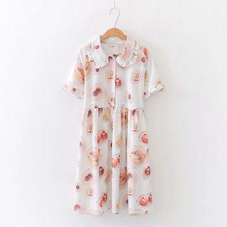 Fruit Print Short-sleeve Midi Dress