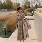 Patterned Knit Midi A-line Dress