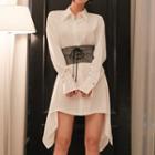 Long-sleeve Asymmetric Shirt Dress With Lace-up Belt