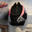 Faux Shearling Color Block Pullover