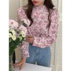 Mock-neck Floral Print Blouse Pink - One Size