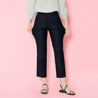 Ramie Blend Straight-cut Dress Pants