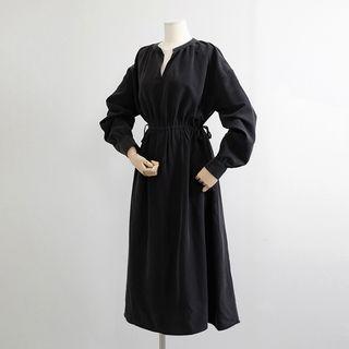 Open-placket Beribboned Long Dress