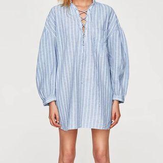 Crisscross Front Striped Shirt Dress