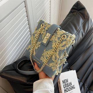 Distressed Chain Crossbody Bag Blue - One Size