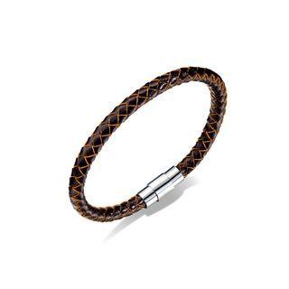Simple Fashion Brown Braided Leather Long Bracelet Silver - One Size
