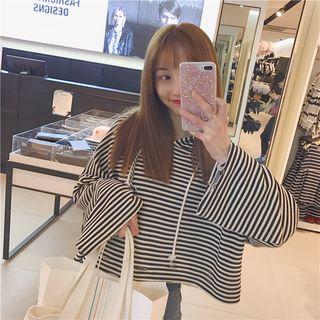 Distressed Striped Bell-sleeve Hooded Pullover As Figure - One Size