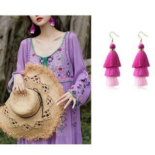 Tassel Earring 1 Pair - Rose Pink - One Size