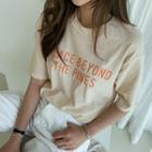 Linen Blend Lettered T-shirt Oatmeal - One Size