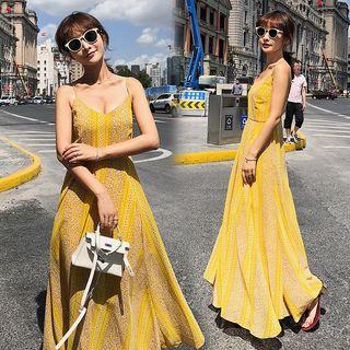 Spaghetti Strap Pattern Printed Maxi Sundress