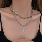 Bar Pendant Layered Alloy Necklace Silver - One Size