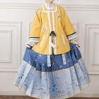 Set: Square-neck Fluffy Trim Jacket + Pleated Midi A-line Skirt