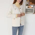 Crochet-trim Faux-gem Button Jacket Ivory - One Size