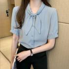 Short-sleeve Bow Doll Collar Shirt