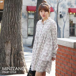 Long-sleeve Floral A-line Shirtdress