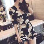 Elbow-sleeve Floral Print Chiffon Playsuit