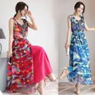 Sleeveless Printed A-line Maxi Beach Dress