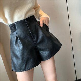 High-waist Pu Wide-leg Shorts