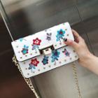 Studded Floral Embroidered Shoulder Bag