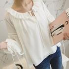 Frill Collar Long-sleeve Chiffon Top