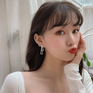 Rhinestone Bow Earring Long Bow Earring - One Size