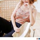 Spaghetti-strap Ruffled Print Top
