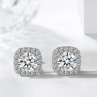 Rhinestone Ear Stud 1 Pair - Silver Needle - Silver - One Size