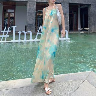 Halter Open-back Tie-dye Spagehtti-strap Maxi Dress