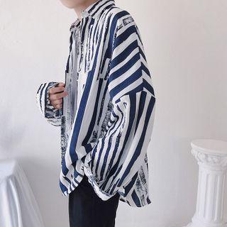 Long-sleeve Striped Shirt Black & Blue. - M