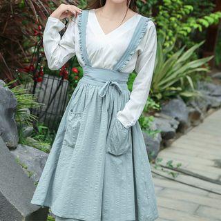 Plain Frill Trim Suspender Midi Skirt