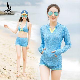 Long-sleeve T-shirt / Set: Plain Bikini Top + Shorts