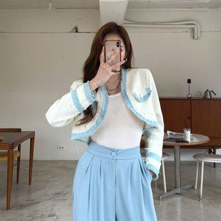 Contrast-fringed Cropped Tweed Jacket