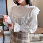Frill-trim Lace-detail Blouse White - One Size