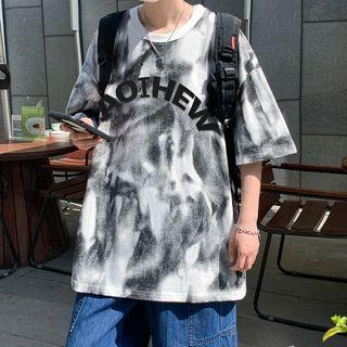 Elbow-sleeve Lettering T-shirt / Wide Leg Shorts / Set