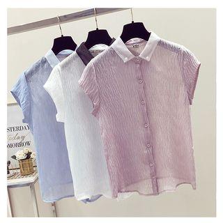Pinstriped Short Sleeve Chiffon Shirt